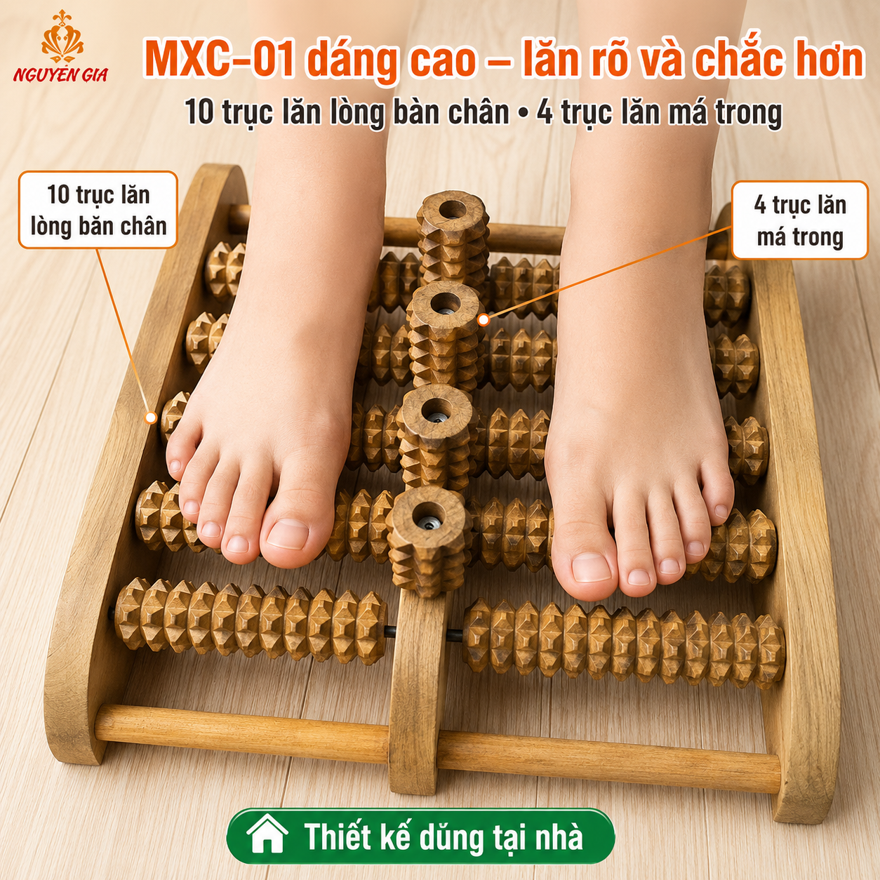 Bàn Lăn Chân Gỗ Bách Xanh MXC-01 – Dụng Cụ Massage Chân Dáng Cao