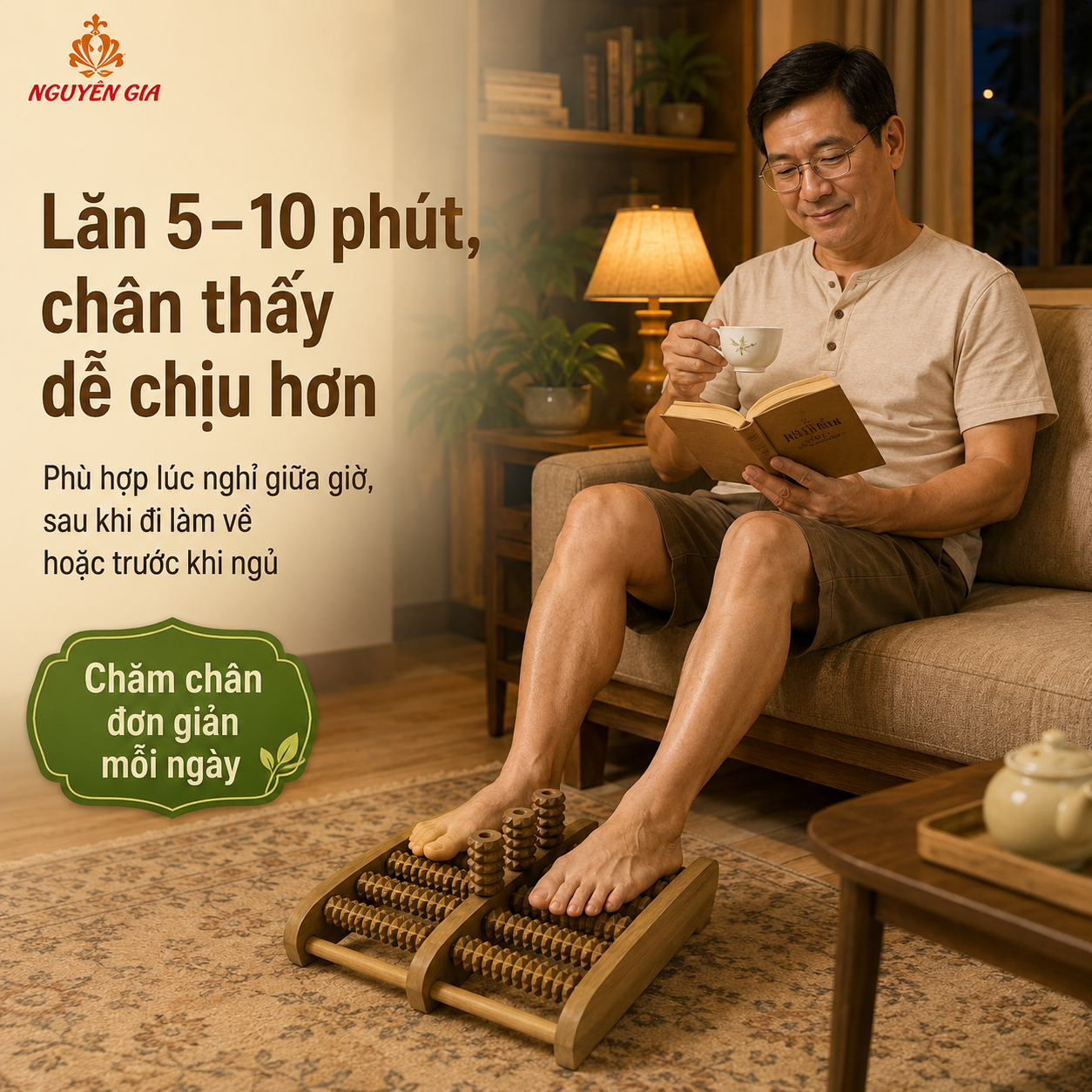 Bàn Lăn Chân Gỗ Bách Xanh MXC-01 – Dụng Cụ Massage Chân Dáng Cao