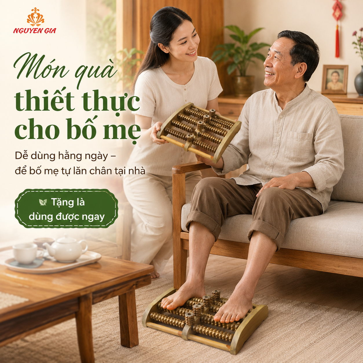 Bàn Lăn Chân Gỗ Bách Xanh MXC-01 – Dụng Cụ Massage Chân Dáng Cao