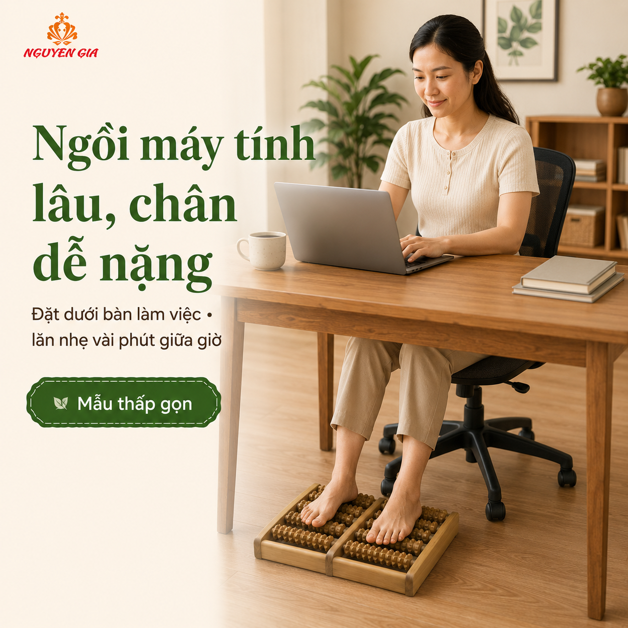 Bàn Massage Chân Bằng Gỗ Bách Xanh MS02 – Mẫu Thấp Gọn Dễ Dùng