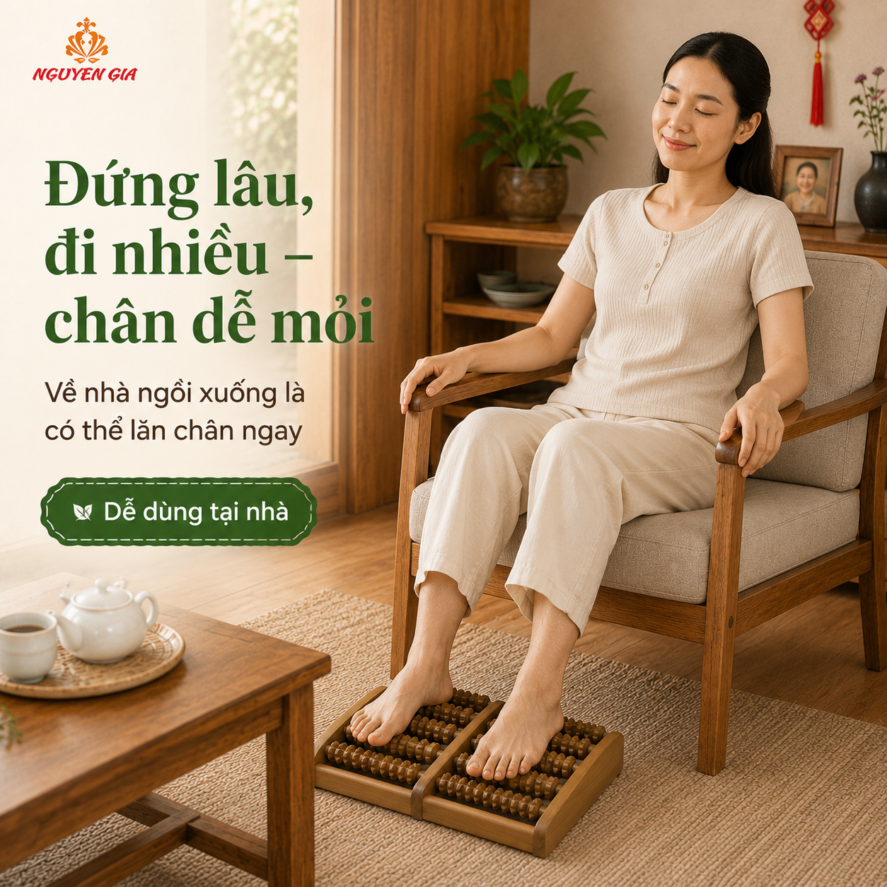 Bàn Massage Chân Bằng Gỗ Bách Xanh MS02 – Mẫu Thấp Gọn Dễ Dùng