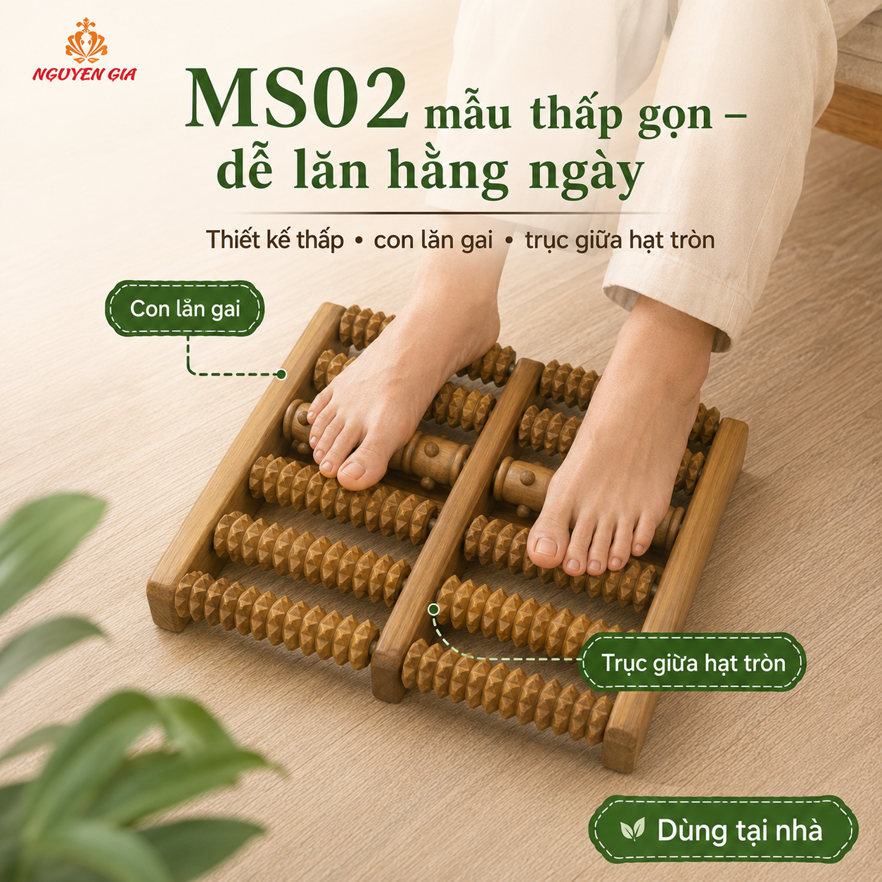 Bàn Massage Chân Bằng Gỗ Bách Xanh MS02 – Mẫu Thấp Gọn Dễ Dùng