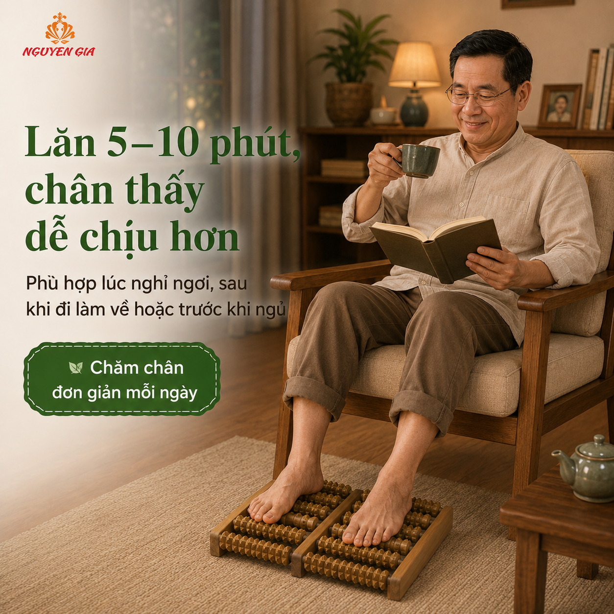 Bàn Massage Chân Bằng Gỗ Bách Xanh MS02 – Mẫu Thấp Gọn Dễ Dùng