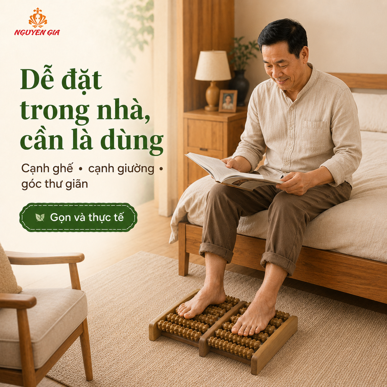 Bàn Massage Chân Bằng Gỗ Bách Xanh MS02 – Mẫu Thấp Gọn Dễ Dùng