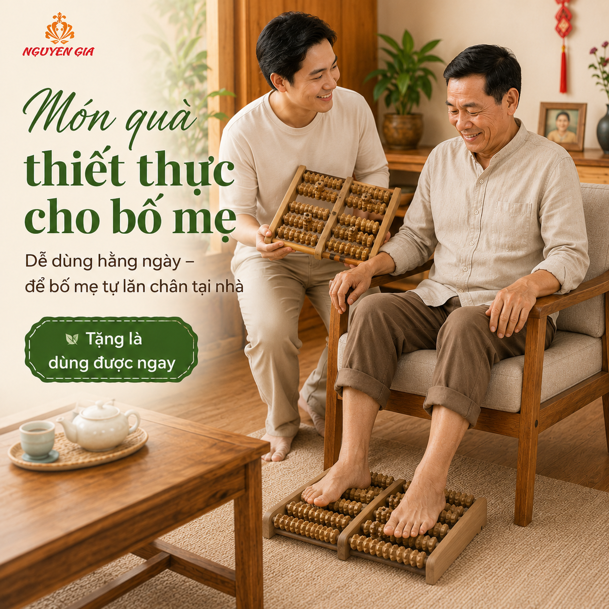 Bàn Massage Chân Bằng Gỗ Bách Xanh MS02 – Mẫu Thấp Gọn Dễ Dùng