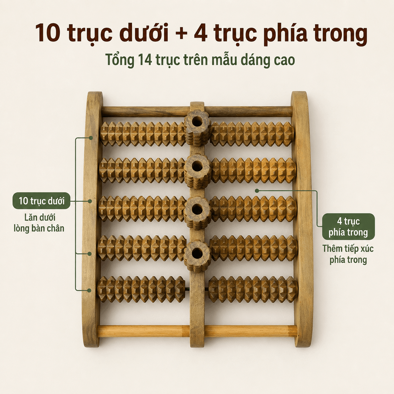 Bàn Massage Chân Gỗ Bách Xanh Dáng Cao - Lăn Hai Chân Khi Ngồi Nghỉ