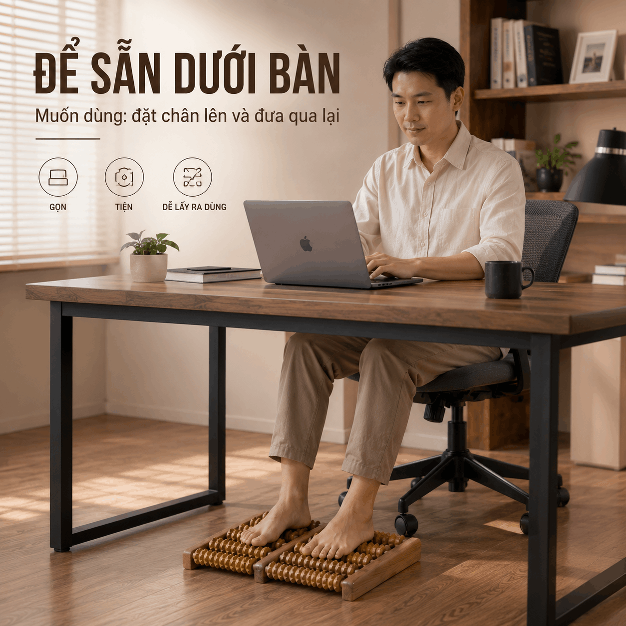 Bàn Massage Chân Gỗ Bách Xanh Dáng Thấp - Gọn, Dễ Để Dưới Bàn