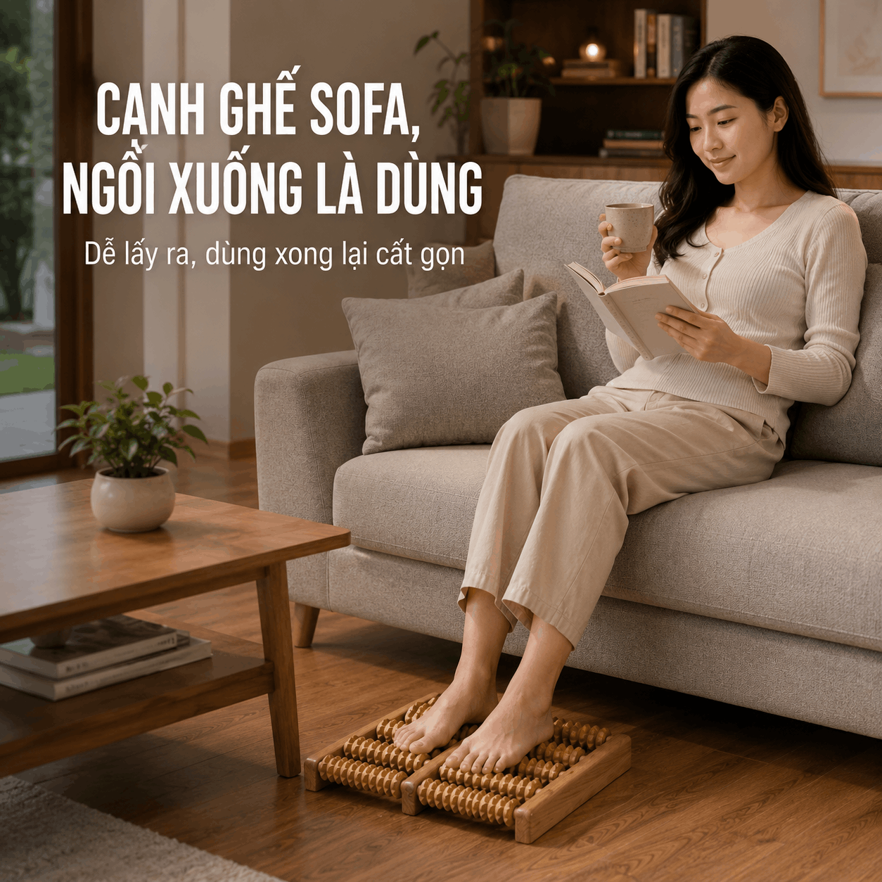Bàn Massage Chân Gỗ Bách Xanh Dáng Thấp - Gọn, Dễ Để Dưới Bàn