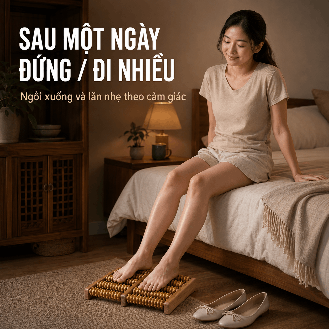 Bàn Massage Chân Gỗ Bách Xanh Dáng Thấp - Gọn, Dễ Để Dưới Bàn
