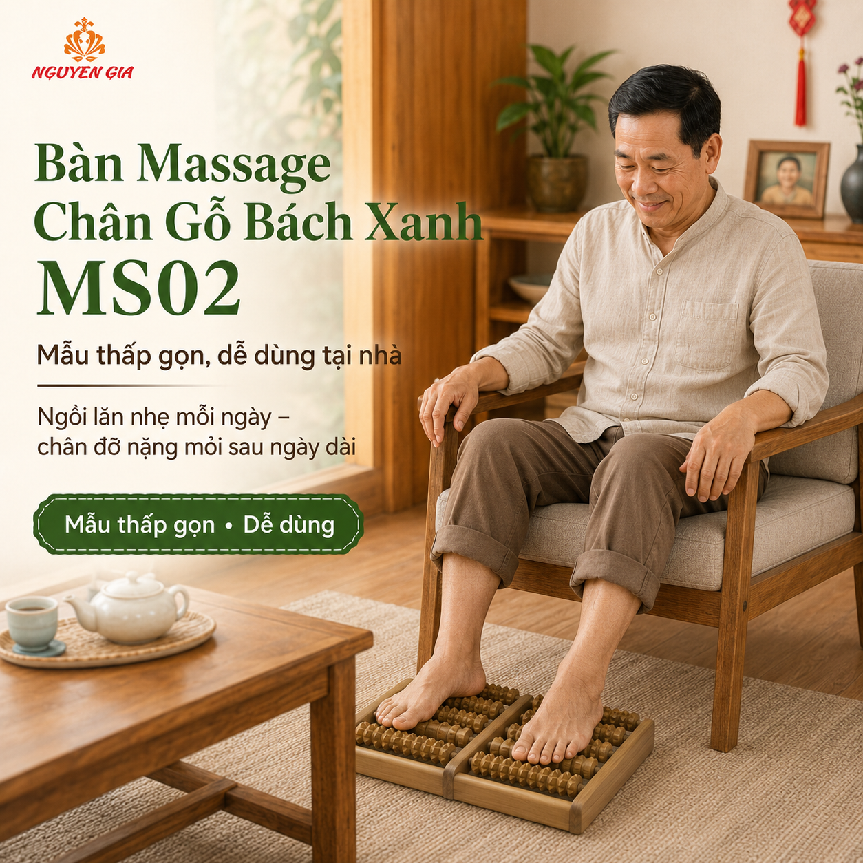 Bàn Massage Chân Bằng Gỗ Bách Xanh MS02 – Mẫu Thấp Gọn Dễ Dùng