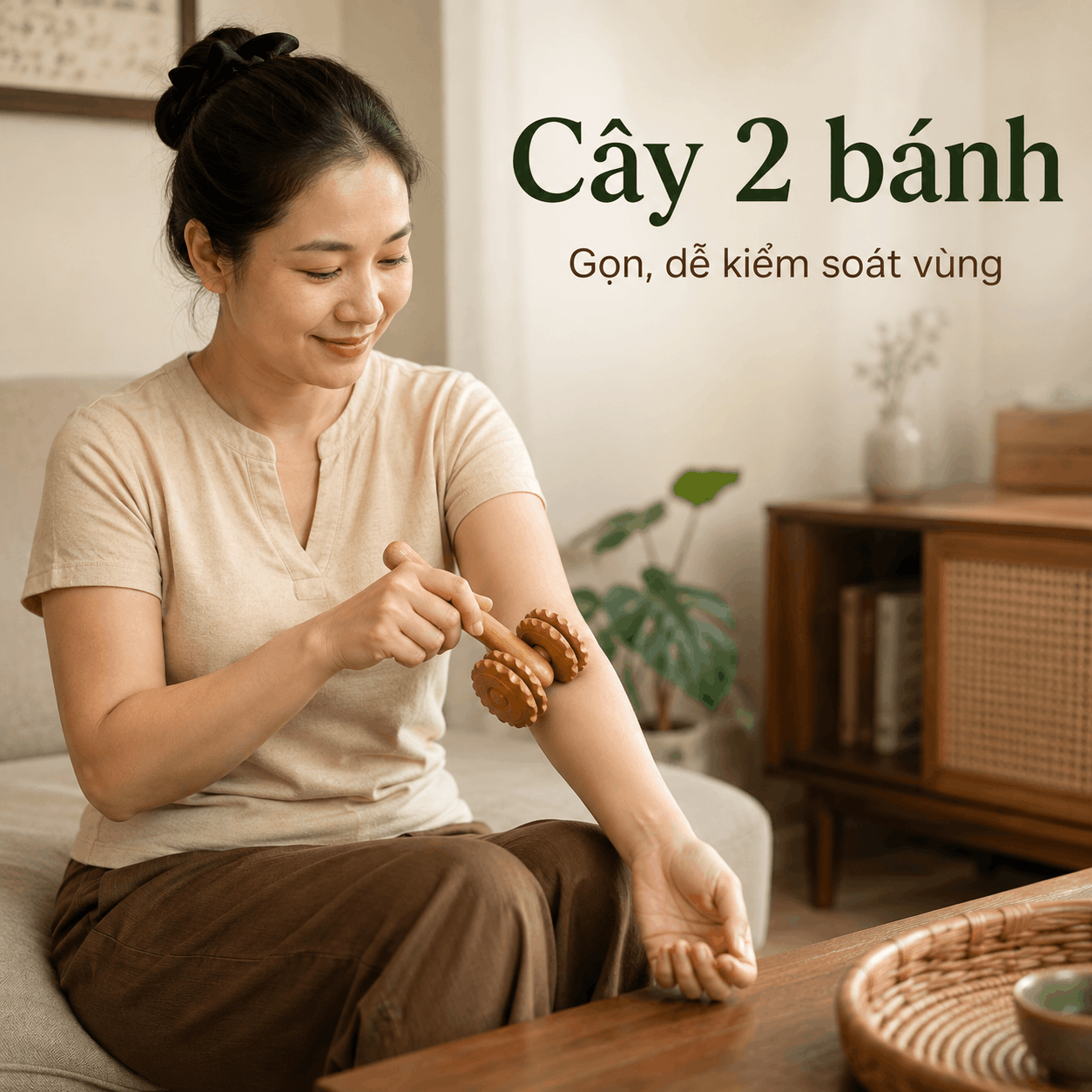 Bộ 2 Cây Lăn Massage Gỗ Bách Xanh – 2 Bánh Và 9 Bánh