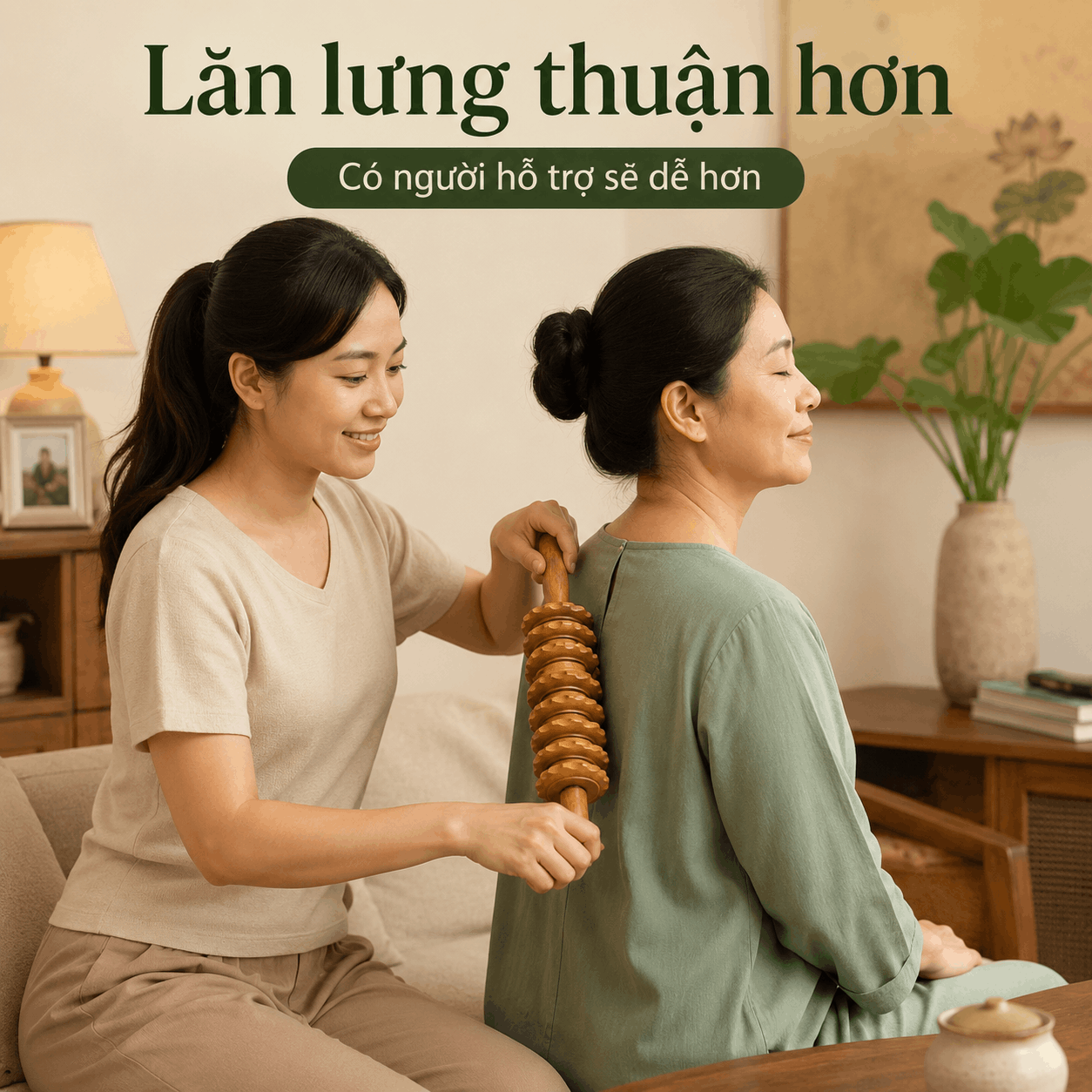 Bộ 2 Cây Lăn Massage Gỗ Bách Xanh – 2 Bánh Và 9 Bánh