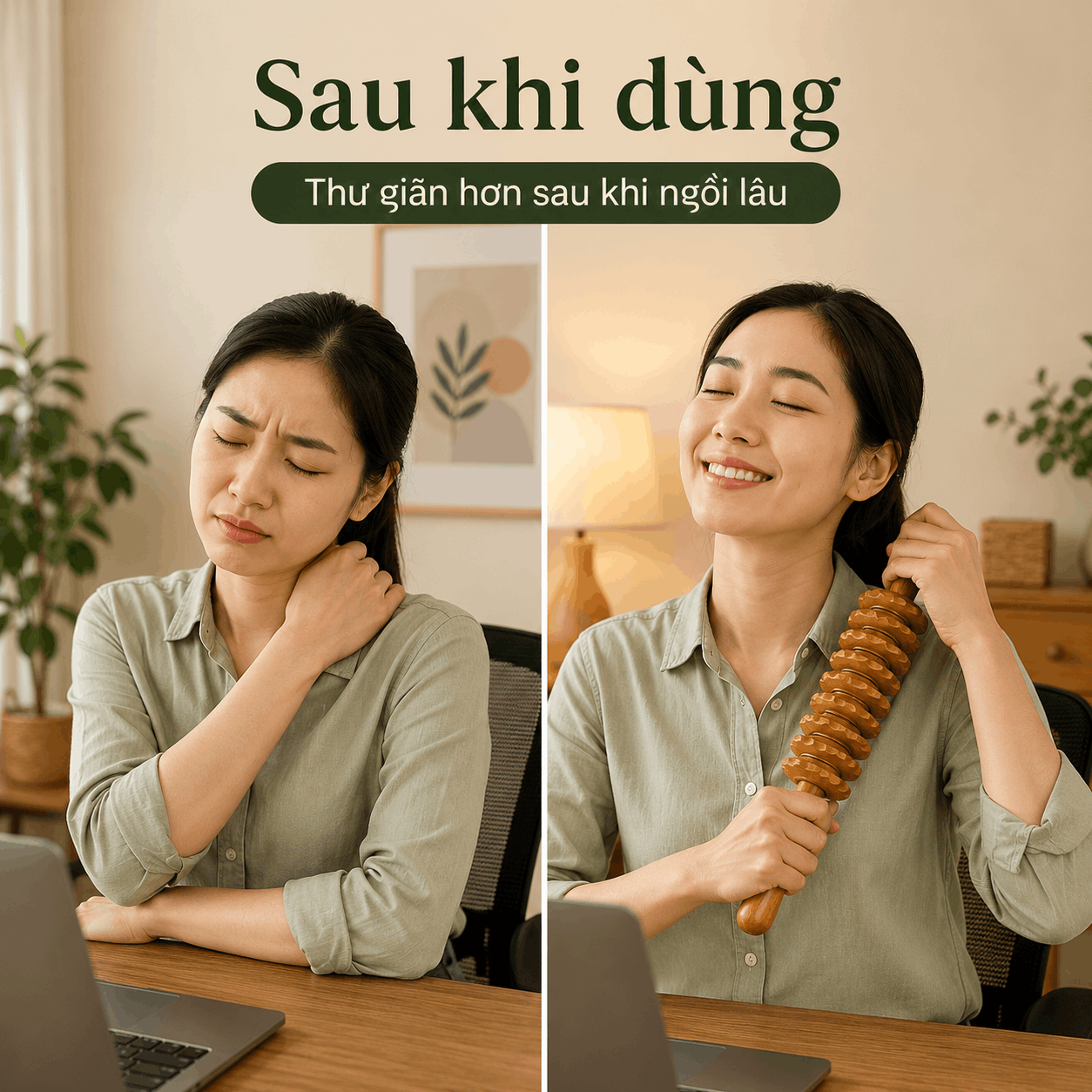 Bộ 2 Cây Lăn Massage Gỗ Bách Xanh – 2 Bánh Và 9 Bánh