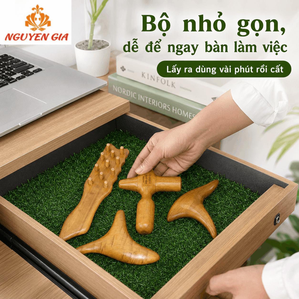 Bộ 3 Dụng Cụ Massage Cổ Vai Gáy Gỗ Bách Xanh - Gọn Cho Người Ngồi Làm Việc Lâu