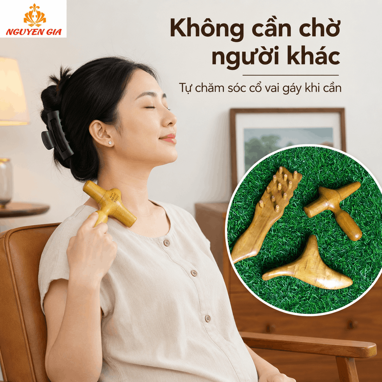 Bộ 3 Dụng Cụ Massage Cổ Vai Gáy Gỗ Bách Xanh - Gọn Cho Người Ngồi Làm Việc Lâu