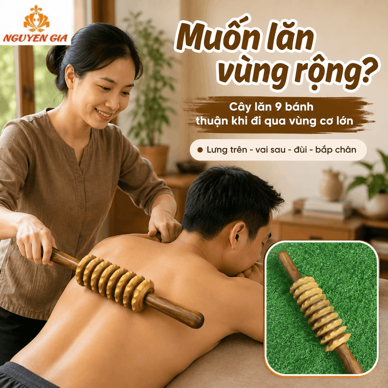 Bộ 3 Dụng Cụ Massage Lưng Gỗ Bách Xanh - Dễ Thao Tác Nhiều Vị Trí Sau Lưng