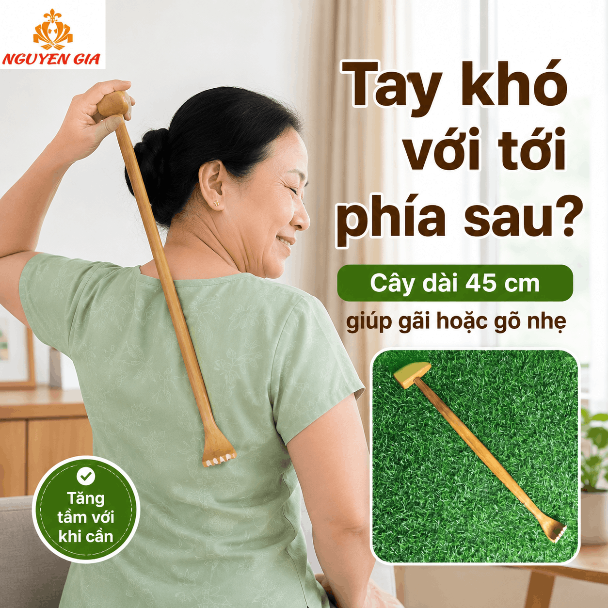 Bộ 3 Dụng Cụ Massage Lưng Gỗ Bách Xanh - Dễ Thao Tác Nhiều Vị Trí Sau Lưng