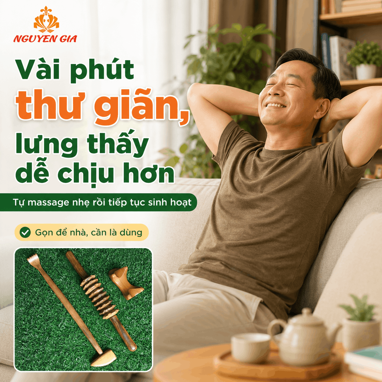 Bộ 3 Dụng Cụ Massage Lưng Gỗ Bách Xanh - Dễ Thao Tác Nhiều Vị Trí Sau Lưng