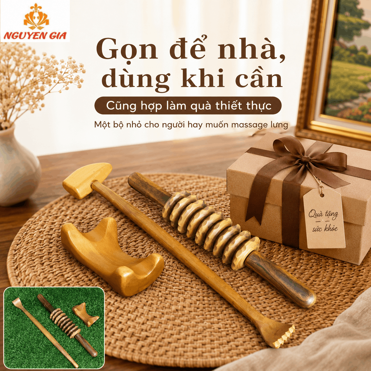 Bộ 3 Dụng Cụ Massage Lưng Gỗ Bách Xanh - Dễ Thao Tác Nhiều Vị Trí Sau Lưng
