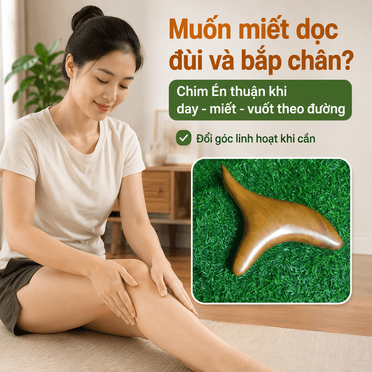 Bộ 3 Dụng Cụ Massage Vùng Gối Gỗ Bách Xanh - Dùng Quanh Gối, Đùi Và Bắp Chân
