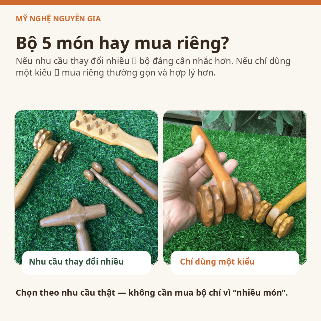 Bộ 5 Dụng Cụ Massage Gỗ Bách Xanh - Có Sẵn Nhiều Cách Dùng Khi Cần