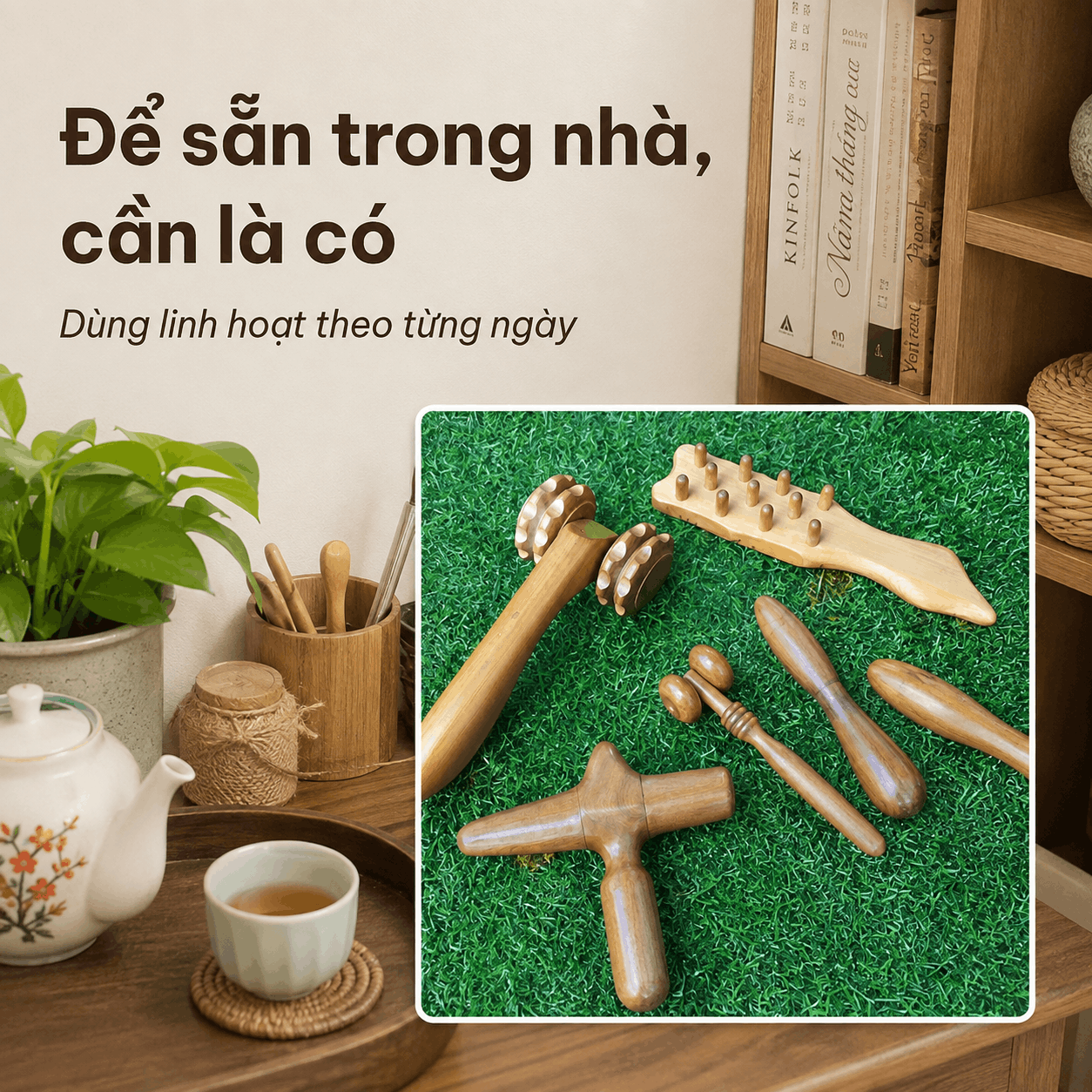 Bộ 5 Dụng Cụ Massage Gỗ Bách Xanh - Có Sẵn Nhiều Cách Dùng Khi Cần