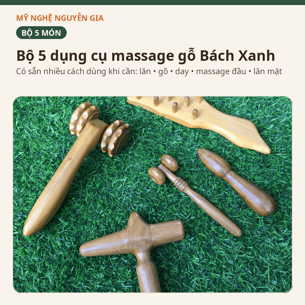 Bộ 5 Dụng Cụ Massage Gỗ Bách Xanh - Có Sẵn Nhiều Cách Dùng Khi Cần