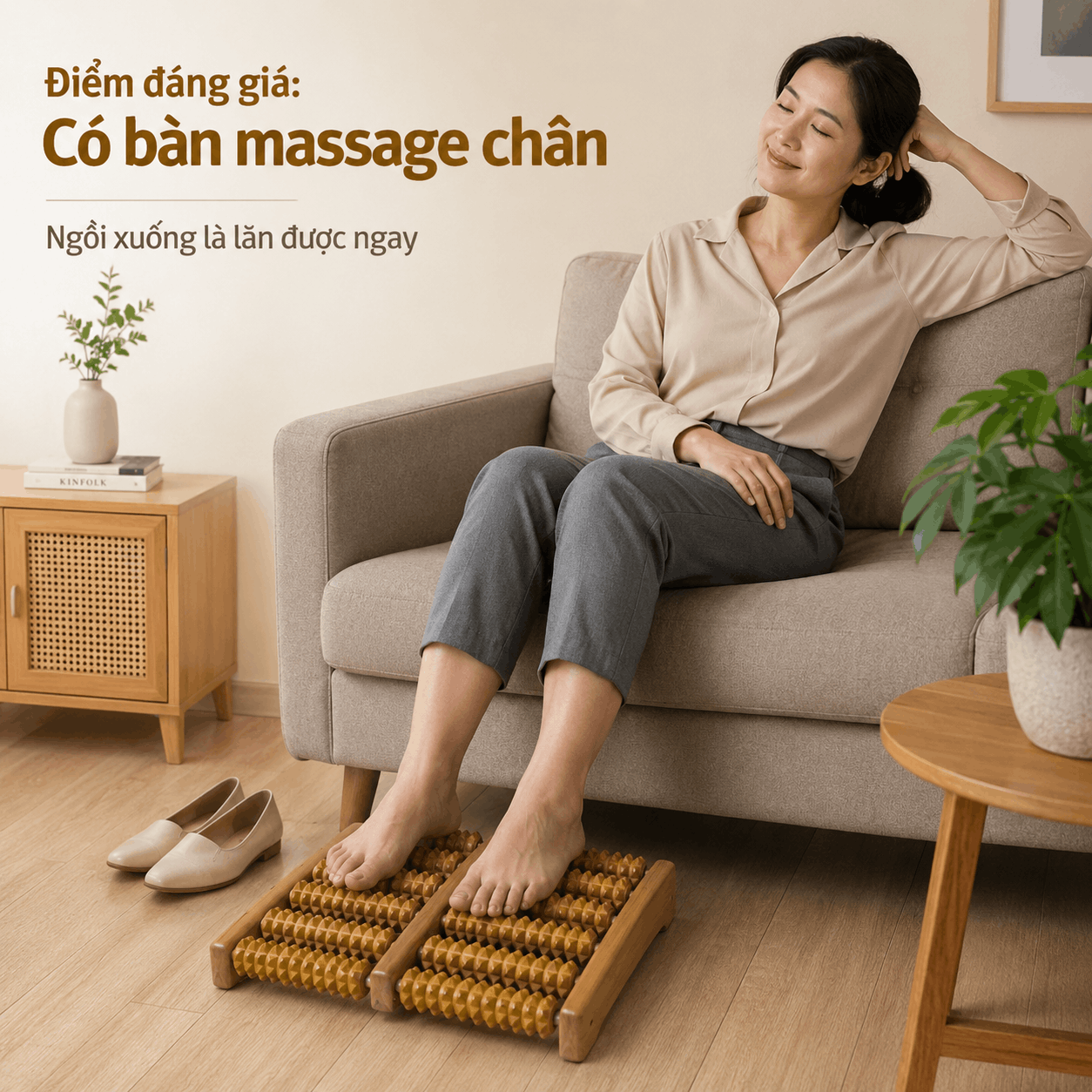 Bộ 8 Dụng Cụ Massage Gỗ Bách Xanh - Có Bàn Massage Chân, Dùng Nhiều Vùng