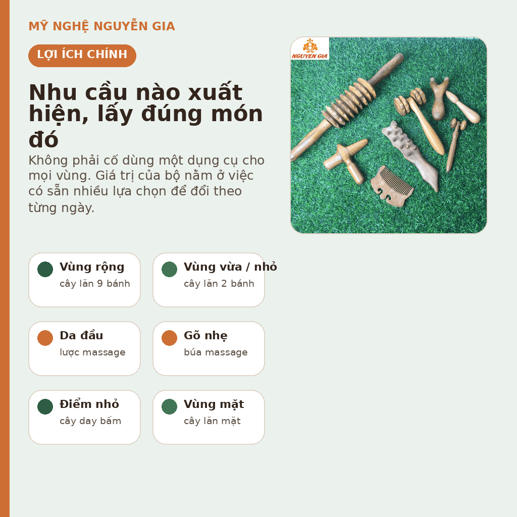 Bộ 8 Dụng Cụ Massage Gỗ Bách Xanh - Nhiều Lựa Chọn Cho Vùng Nhỏ Và Rộng