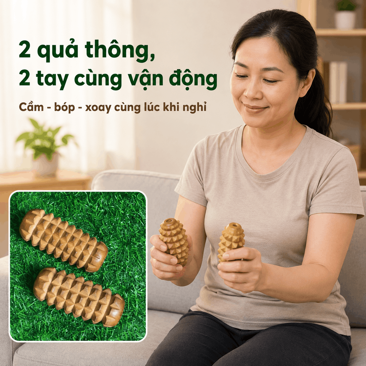 Bộ Dụng Cụ Massage Tay Gỗ Bách Xanh - Cho Người Dùng Tay Nhiều