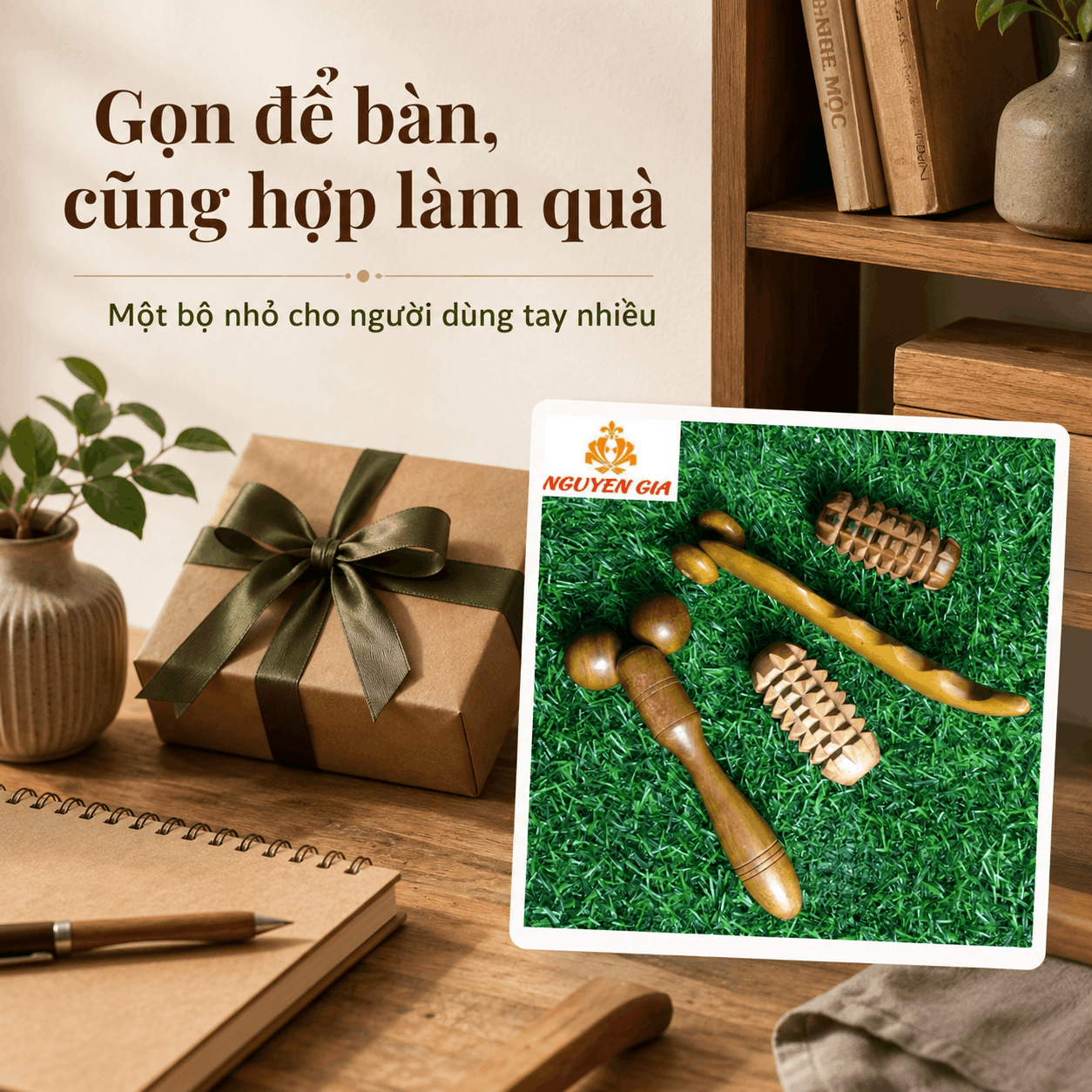 Bộ Dụng Cụ Massage Tay Gỗ Bách Xanh - Cho Người Dùng Tay Nhiều
