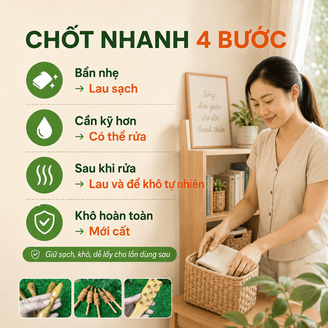 C&aacute;ch Vệ Sinh V&agrave; Bảo Quản Dụng Cụ Massage Gỗ Sau Khi D&ugrave;ng