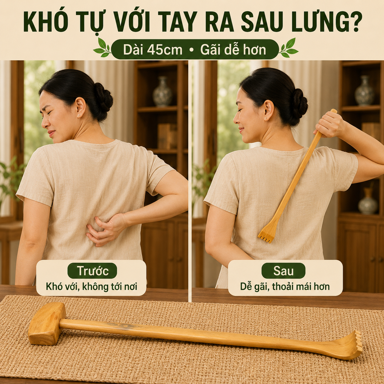 Cây Gãi Lưng Gỗ Bách Xanh, Đấm Lưng Gõ Nhẹ Hỗ Trợ Giảm Đau Mỏi