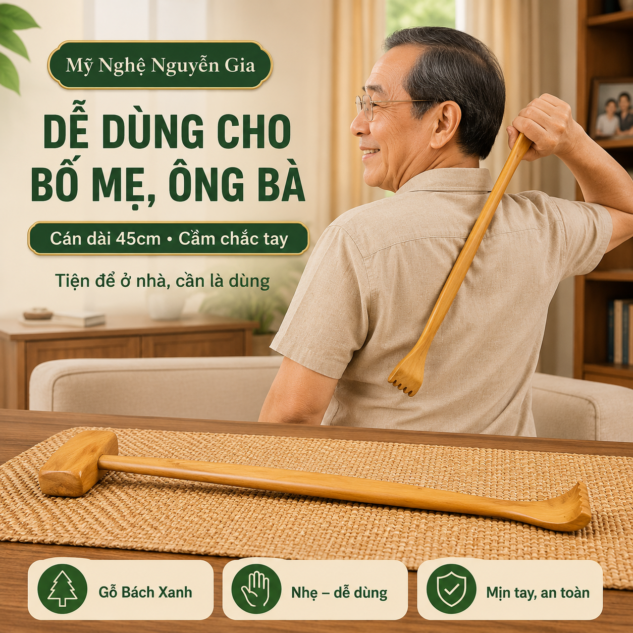 Cây Gãi Lưng Gỗ Bách Xanh, Đấm Lưng Gõ Nhẹ Hỗ Trợ Giảm Đau Mỏi