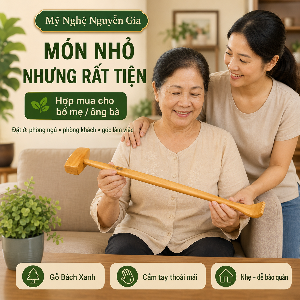 Cây Gãi Lưng Gỗ Bách Xanh, Đấm Lưng Gõ Nhẹ Hỗ Trợ Giảm Đau Mỏi