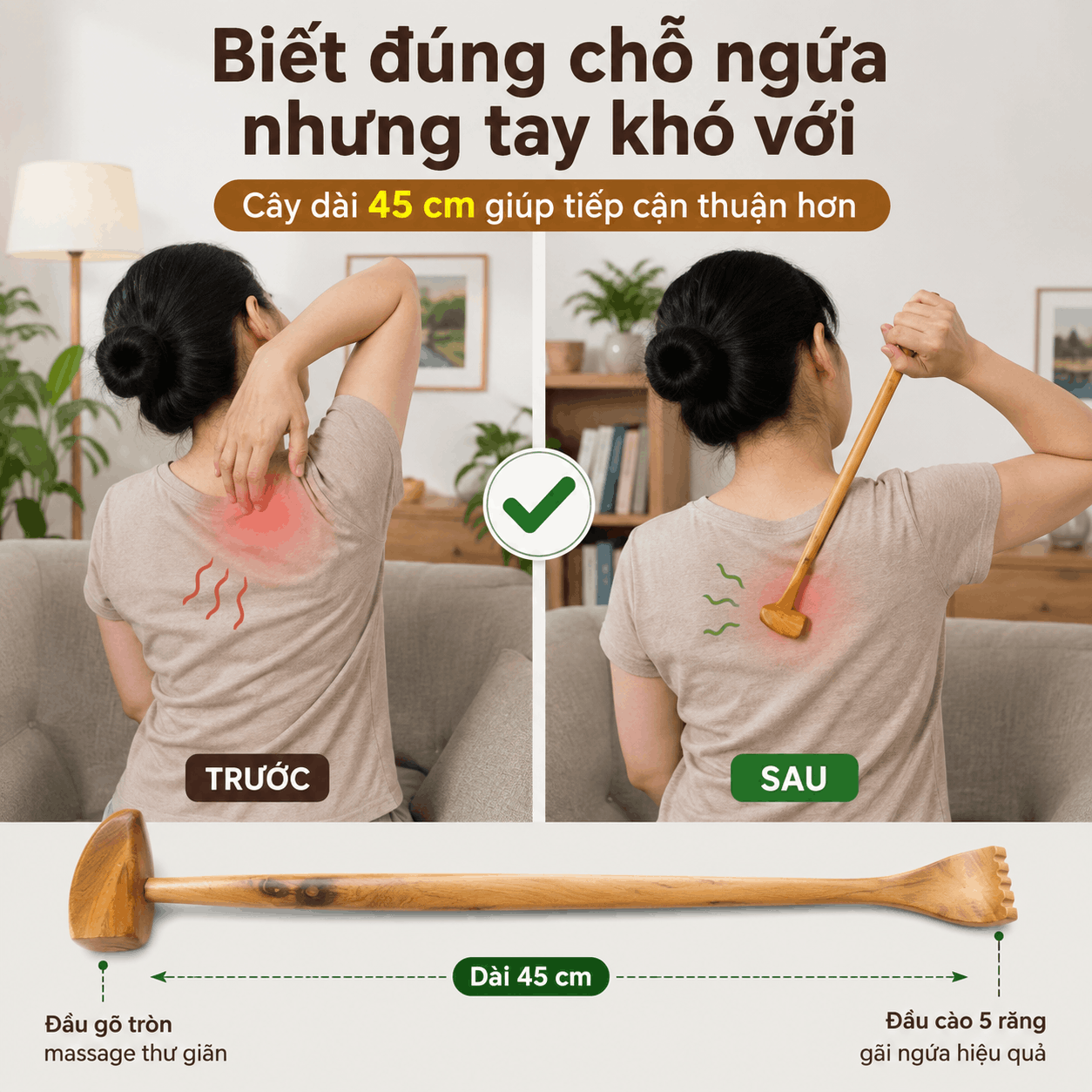 Cây Gãi Lưng Gỗ Bách Xanh Dài 45 cm - Dễ Với Tới Sau Lưng
