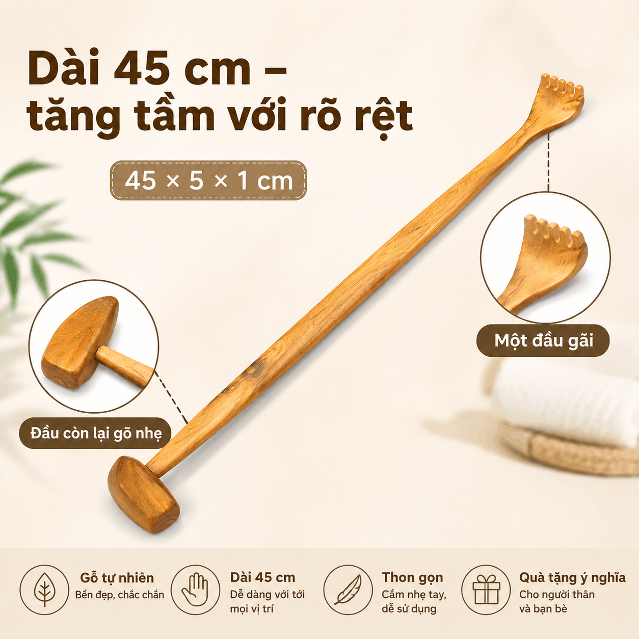 Cây Gãi Lưng Gỗ Bách Xanh Dài 45 cm - Dễ Với Tới Sau Lưng