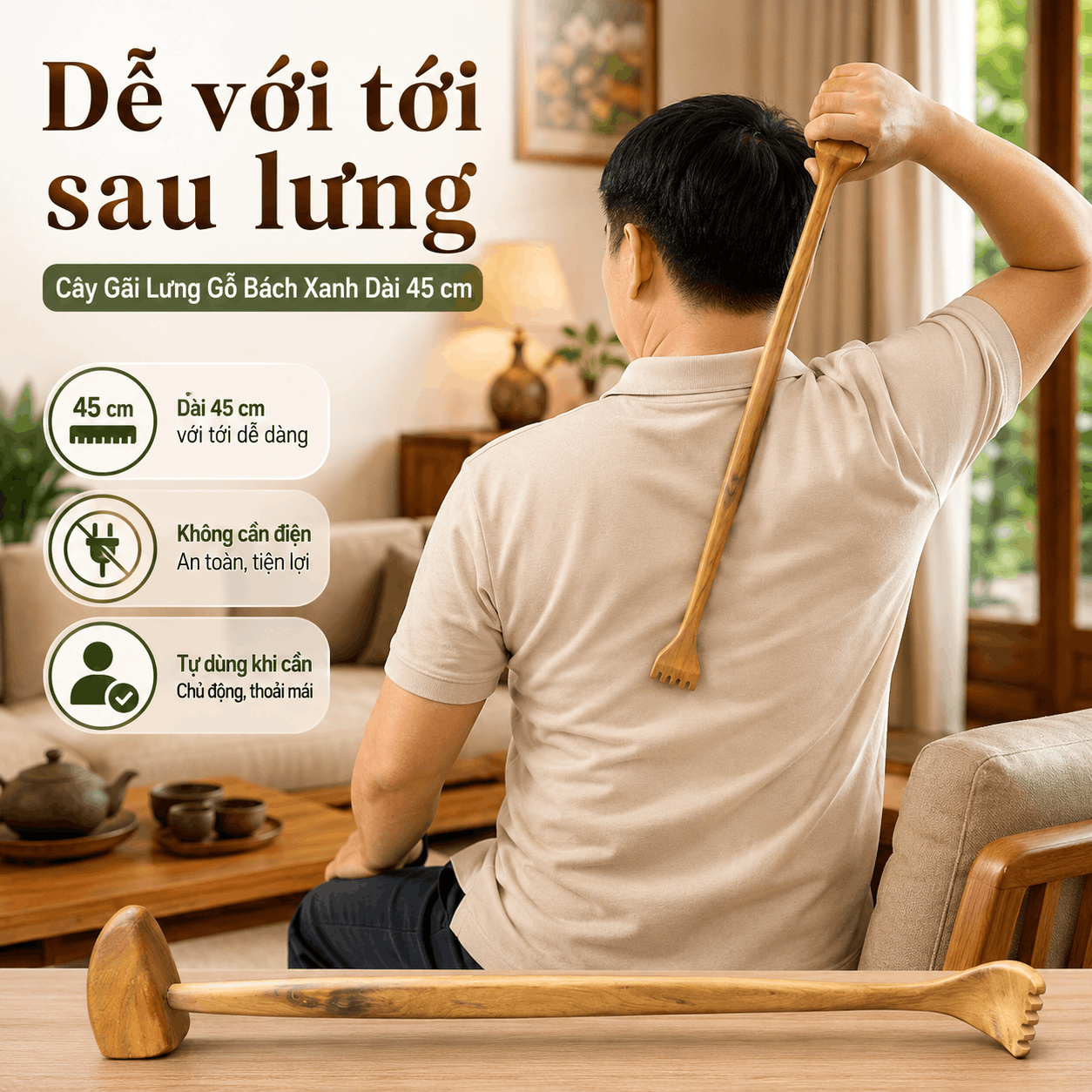 Cây Gãi Lưng Gỗ Bách Xanh Dài 45 cm - Dễ Với Tới Sau Lưng