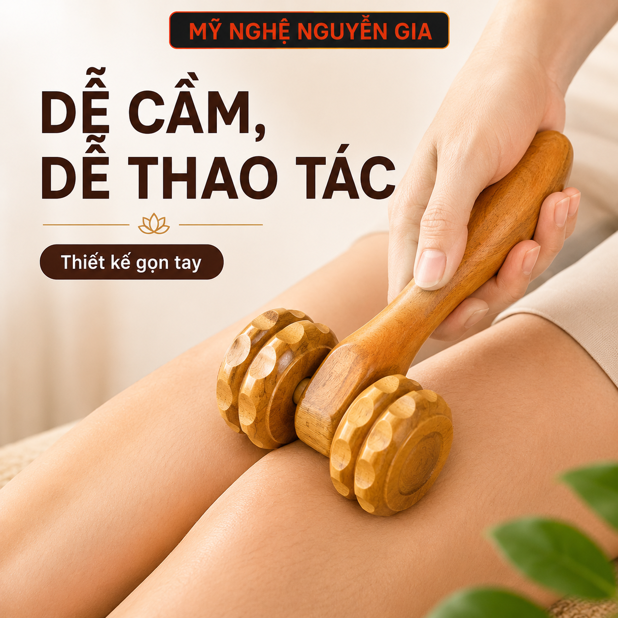 Cây Lăn Massage Bằng Gỗ Bách Xanh 2 Bánh – Lăn Lưng, Vai, Tay Chân