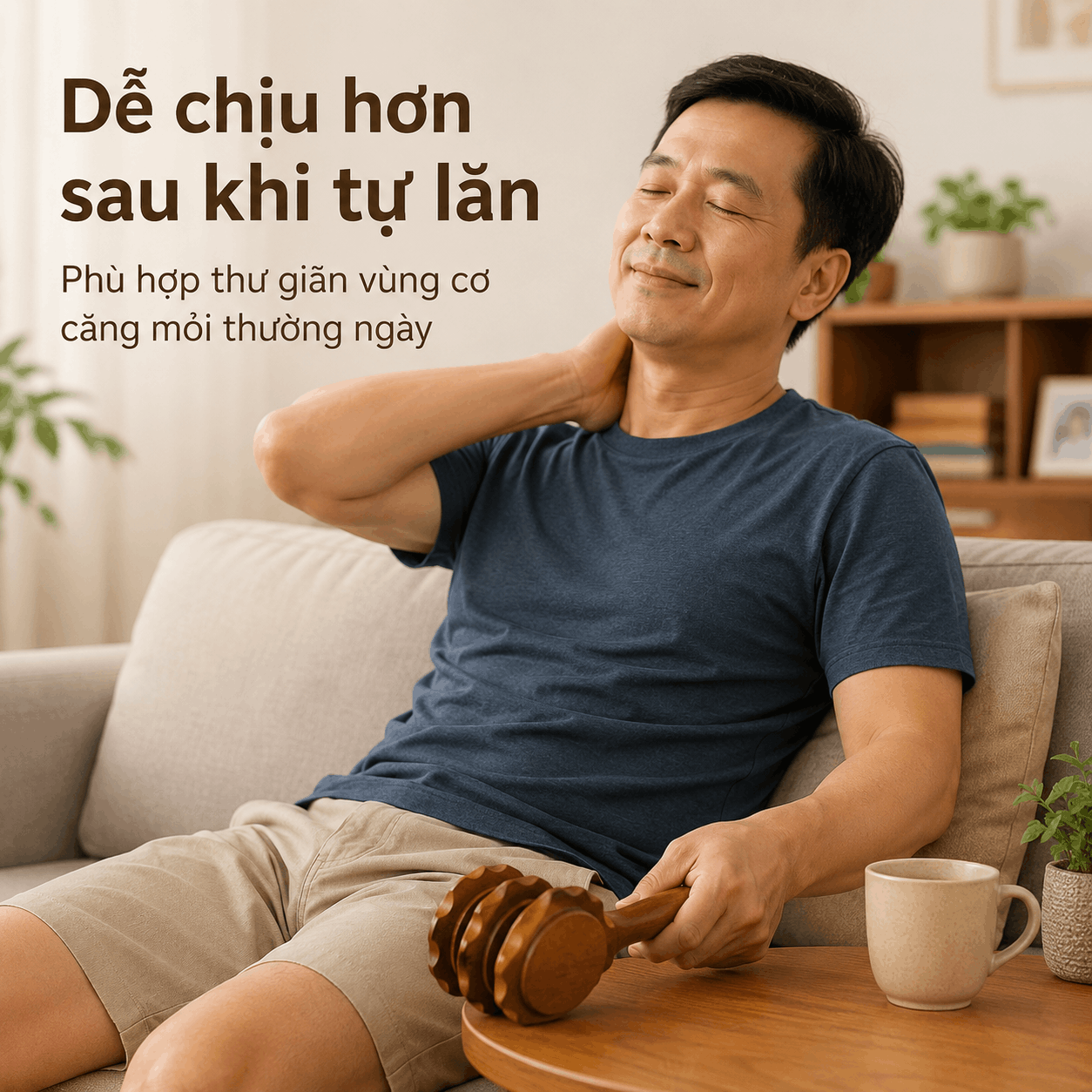 Cây Lăn Massage Bằng Gỗ Bách Xanh 3 Bánh