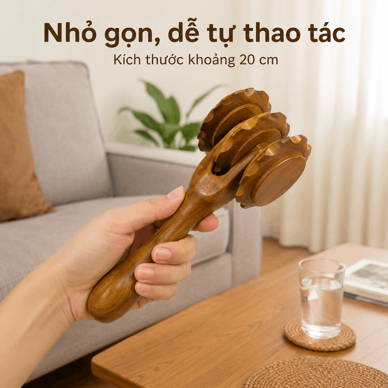 Cây Lăn Massage Bằng Gỗ Bách Xanh 3 Bánh