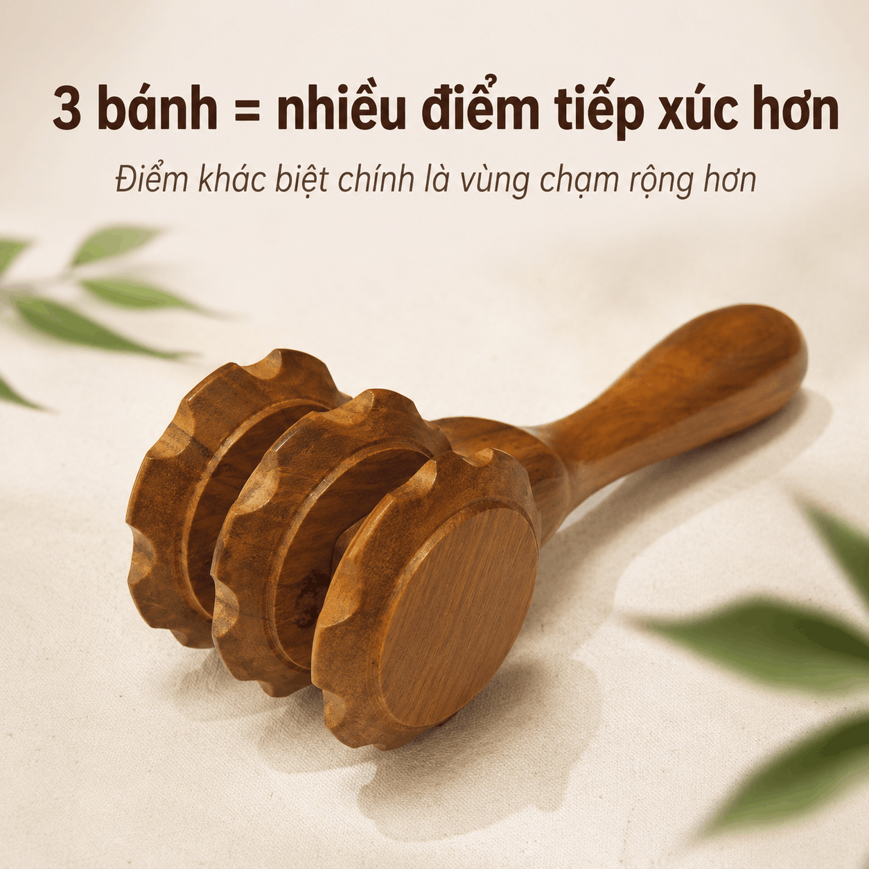 Cây Lăn Massage Bằng Gỗ Bách Xanh 3 Bánh