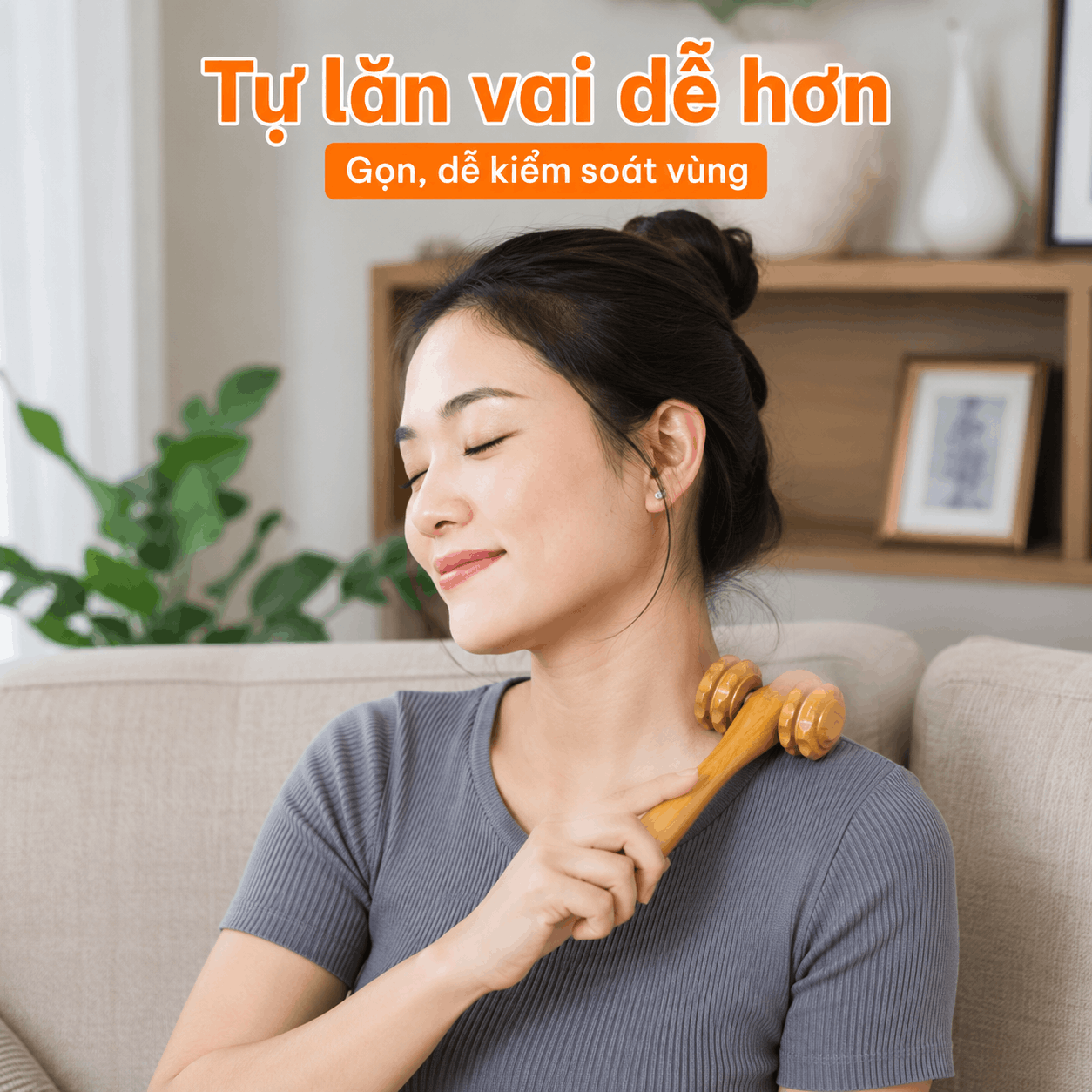 Cây Lăn Massage Bằng Gỗ Bách Xanh 2 Bánh