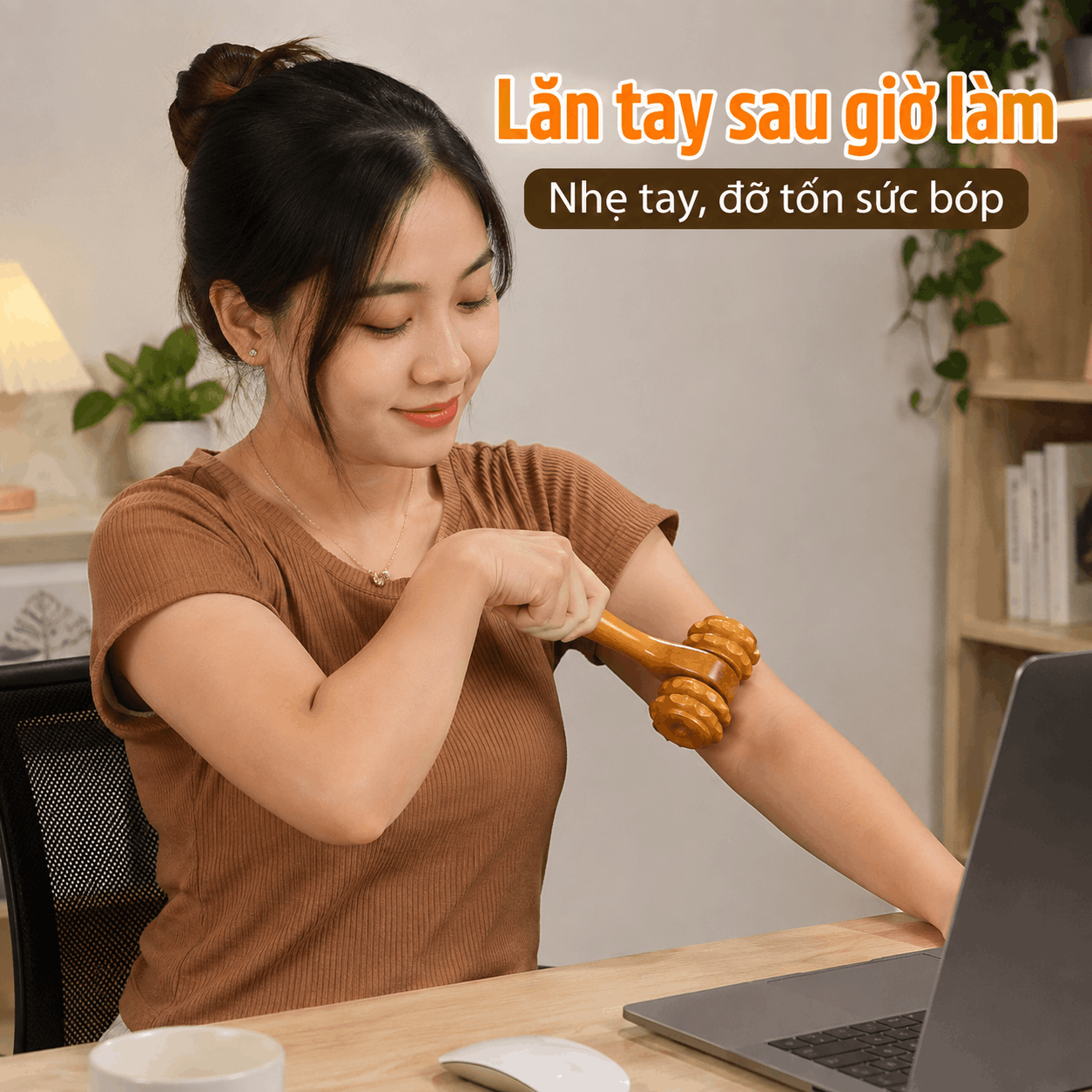 Cây Lăn Massage Bằng Gỗ Bách Xanh 2 Bánh