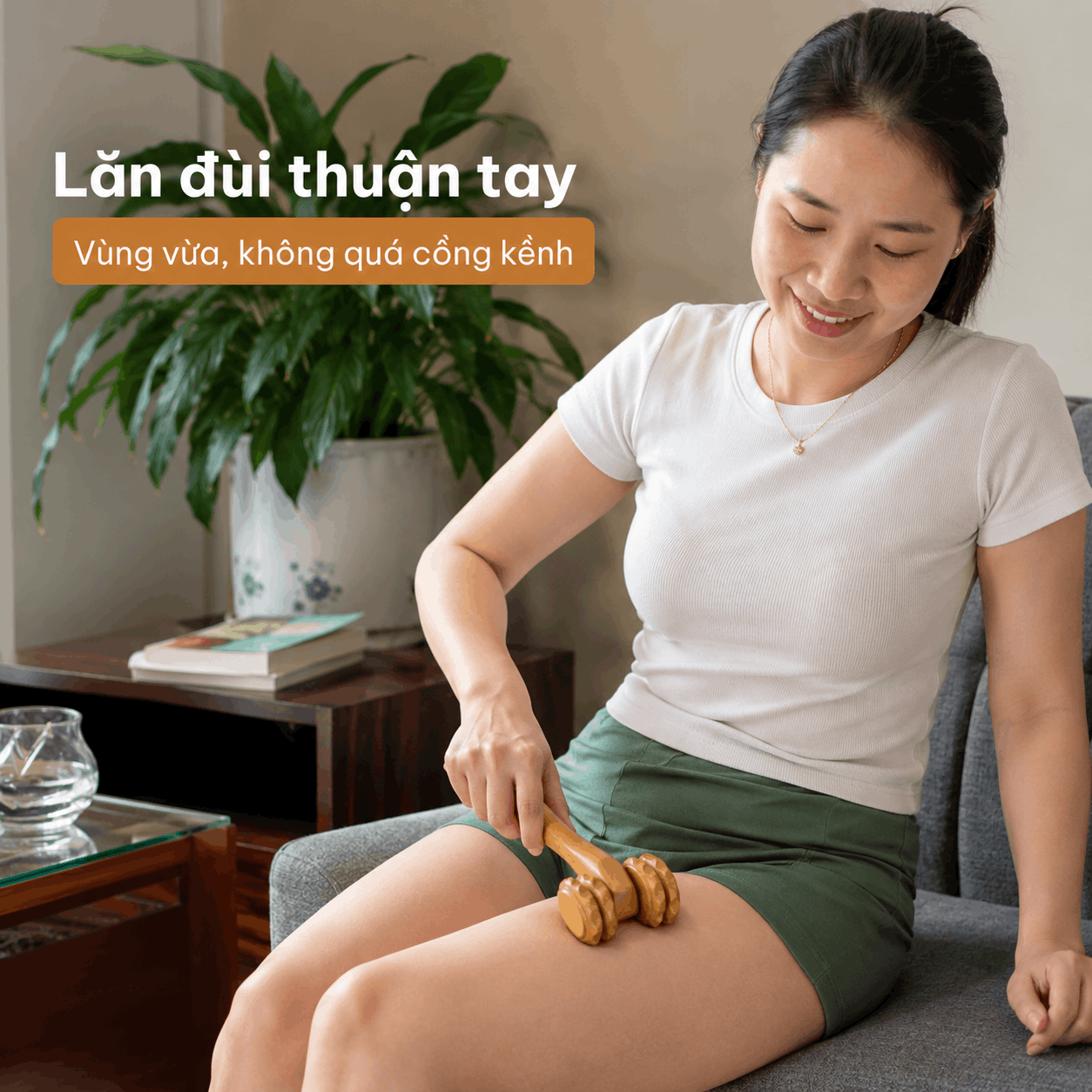 Cây Lăn Massage Bằng Gỗ Bách Xanh 2 Bánh