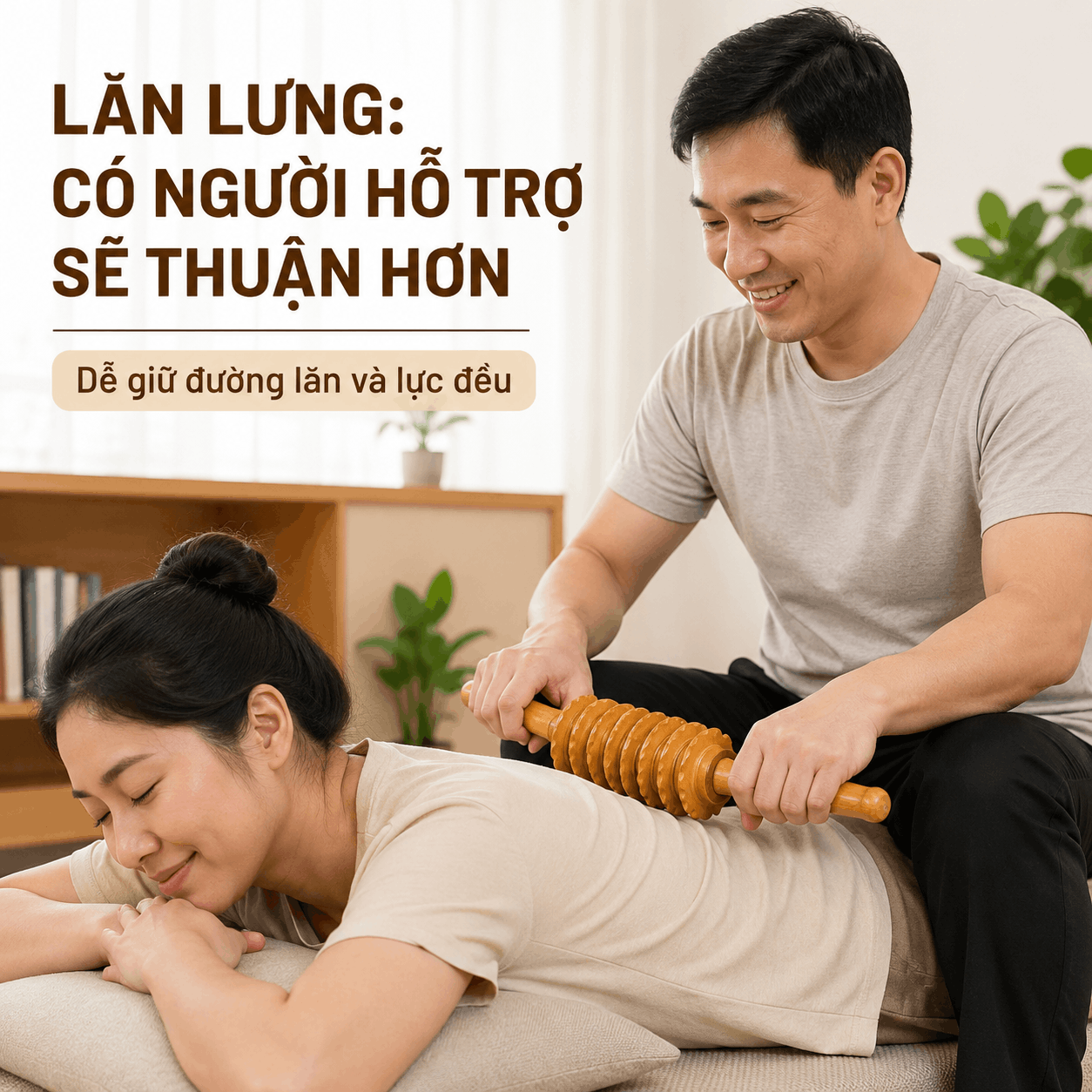 Cây Lăn Massage Lưng Gỗ Bách Xanh 9 Bánh