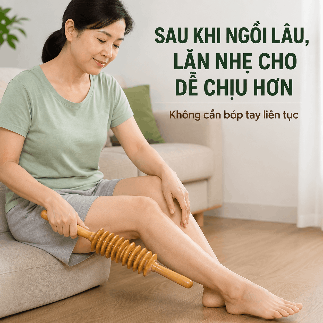 Cây Lăn Massage Lưng Gỗ Bách Xanh 9 Bánh
