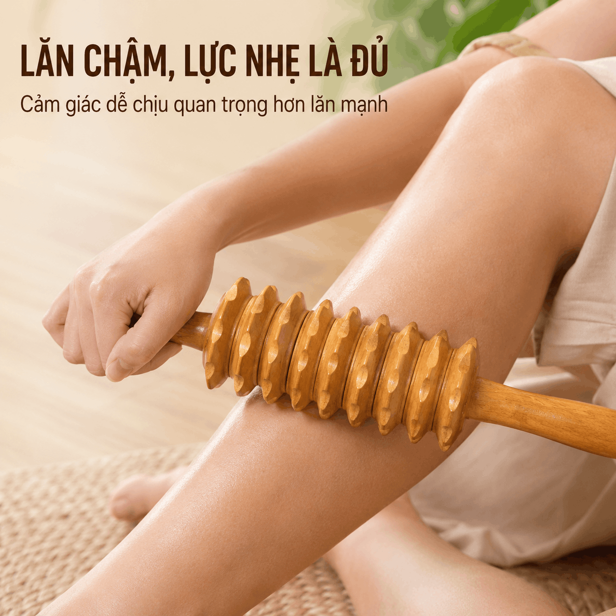 Cây Lăn Massage Lưng Gỗ Bách Xanh 9 Bánh