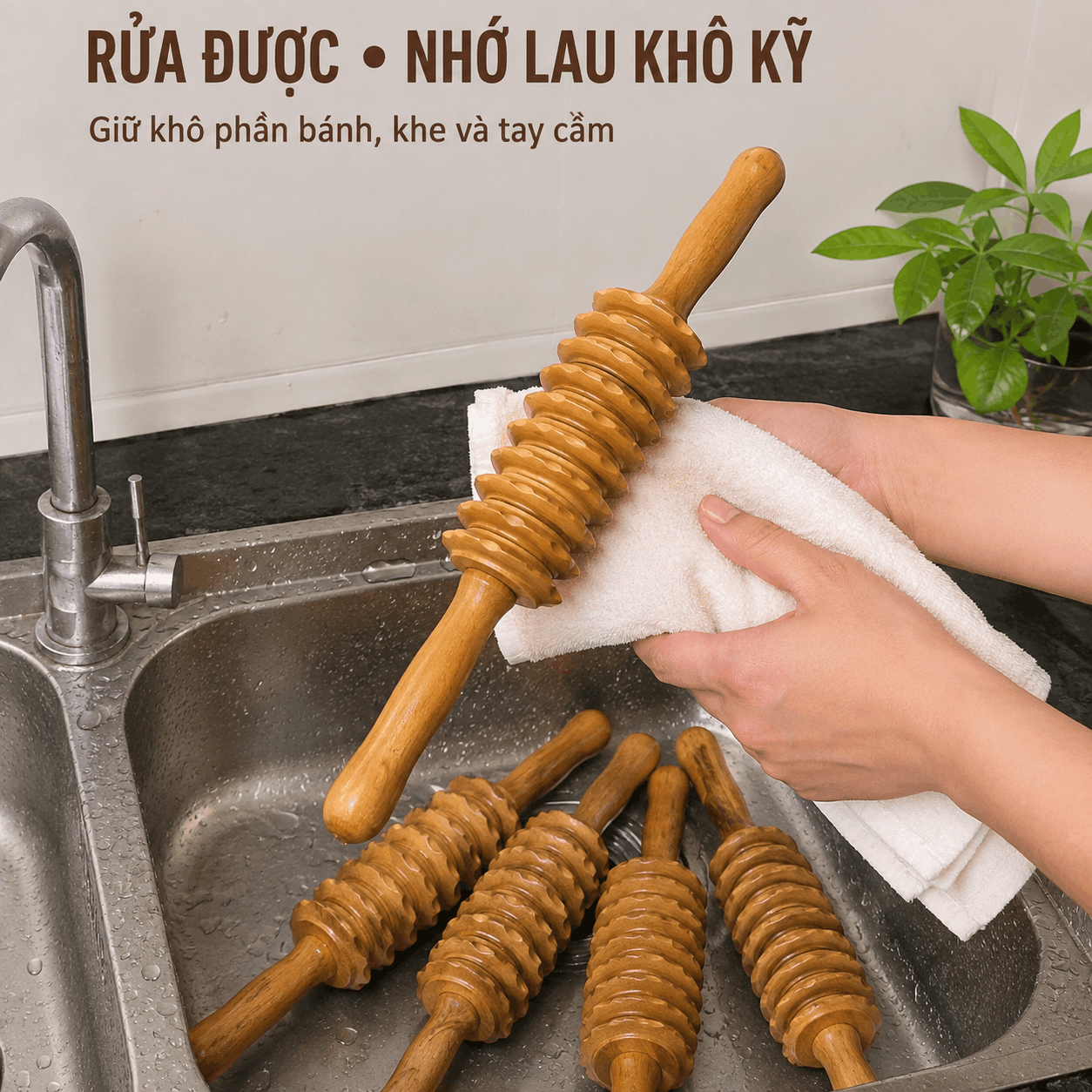 Cây Lăn Massage Lưng Gỗ Bách Xanh 9 Bánh