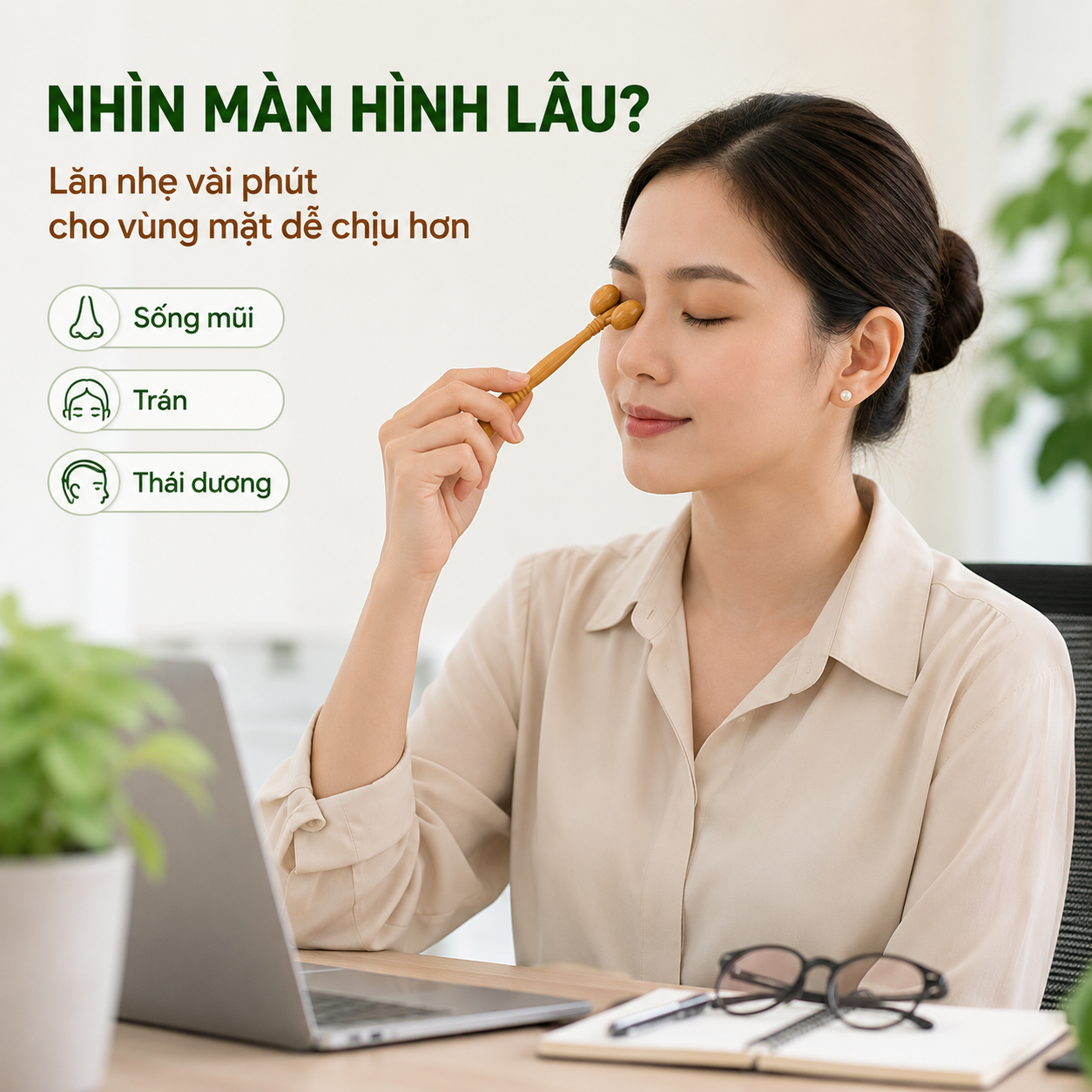 Cây Lăn Mặt Mũi Gỗ Bách Xanh – Massage Mặt Nhỏ Gọn